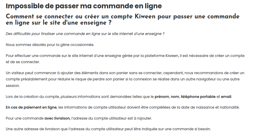 Guide - Impossible de passer ma commande en ligne